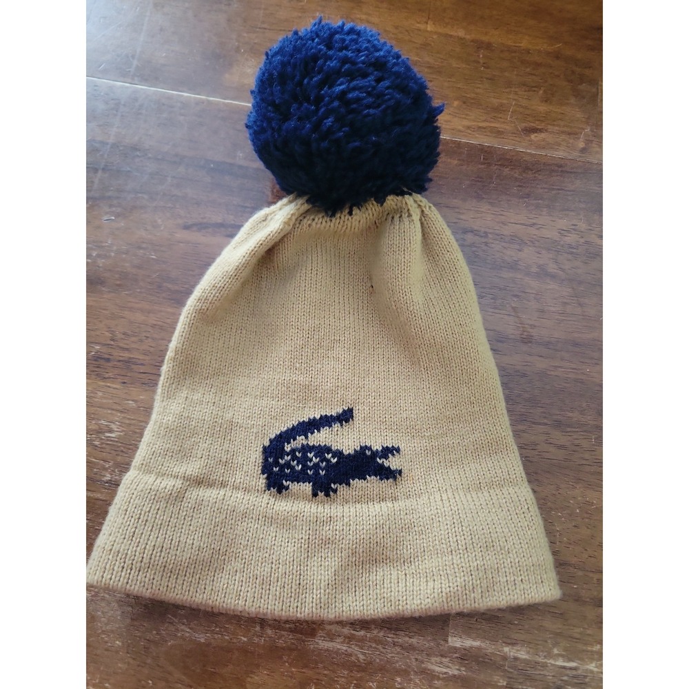 Vintage Kids (?) Lacoste Winter Beanie Ski Hat USA Made Izod Cap Big Pompom